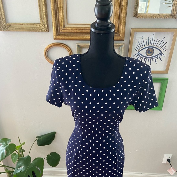 Vintage 90s Navy Polka Dot Mini Dress Size S - Picture 3 of 4